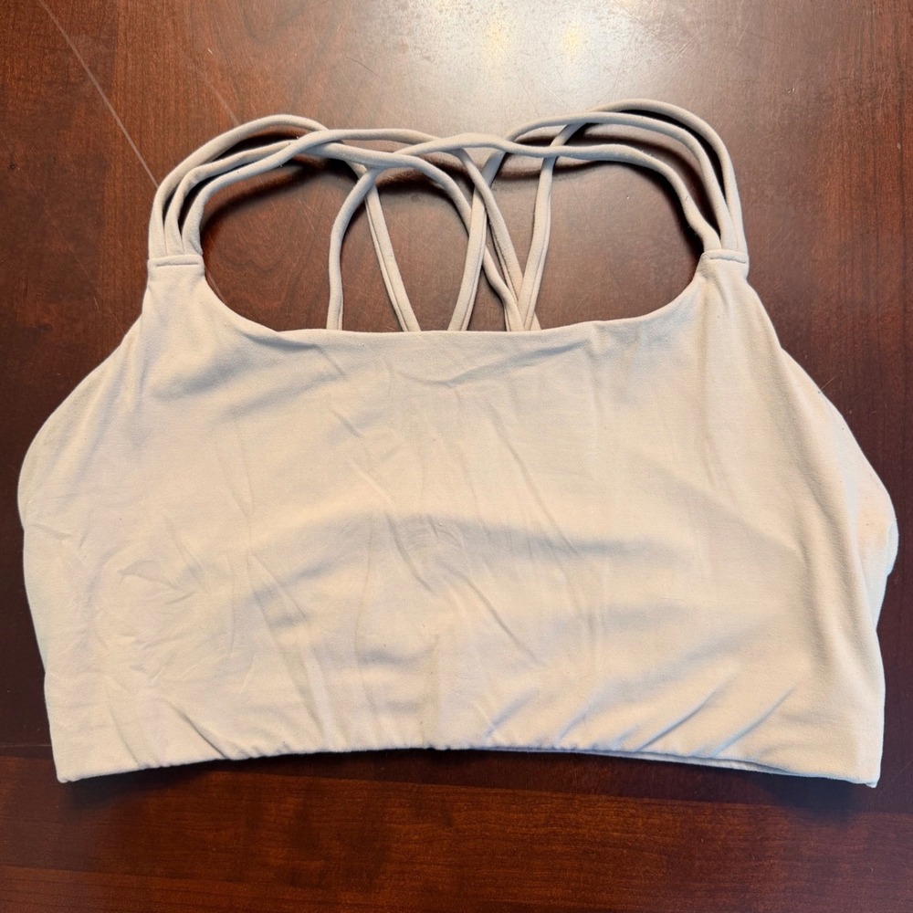 Athleta Womens XL Beige Strappy Back High Neck Sports Bra Workout Yoga